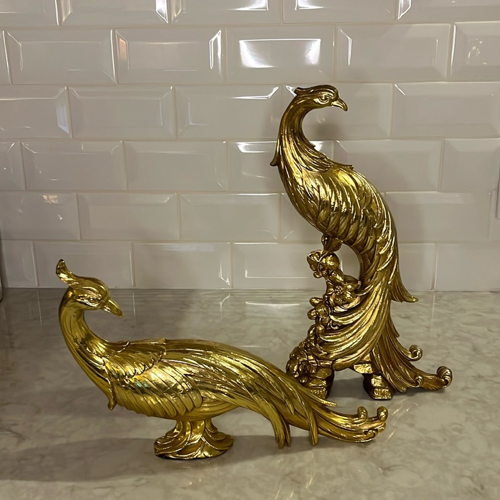 Vintage Syroco Gold Pheasant Peacock Mid Century Birds, Statues, Figurines